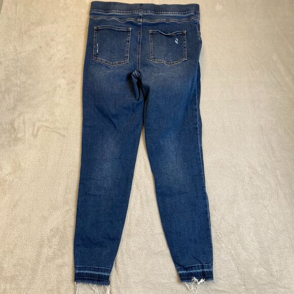 Spanx Womens Skinny Jeans Large Mid-Rise Distressed Hem Frayed Stretchy Denim Bl - Picture 16 of 16